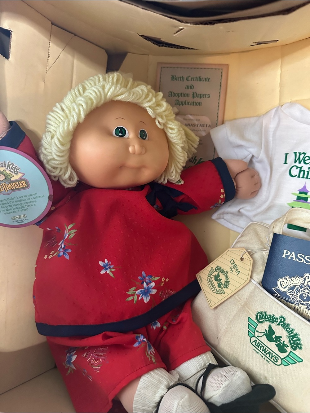 Vintage 1985 Cabbage Patch Kids World Treveler China Doll NIB Passport